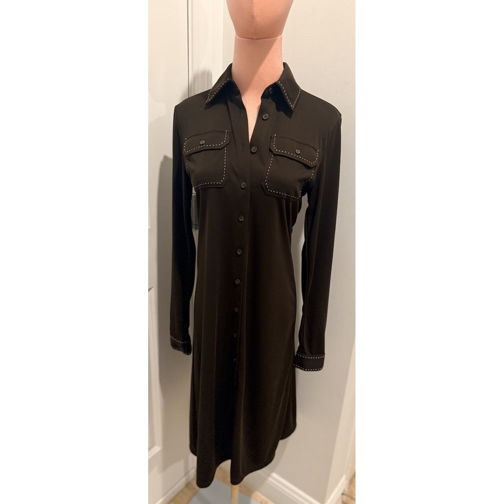 Michael Kors Women's Size 4 Small Retro‎ 70s Brown Midi Shirt Dress